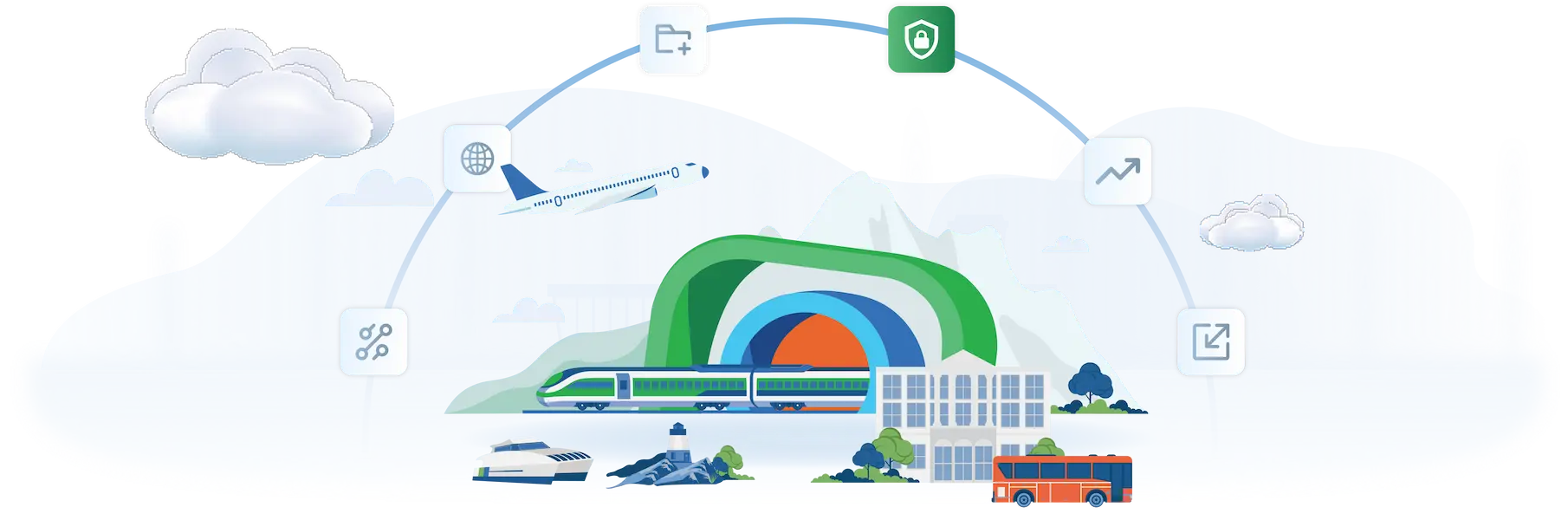 Simpleway enterprise security and deployment options hero image showing cloud and on-premise communication system architecture