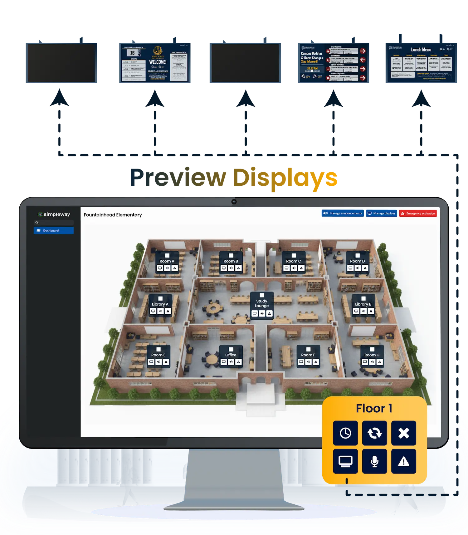 Education CX zone-based alert interface showing targeted emergency notifications delivered to specific campus buildings and areas