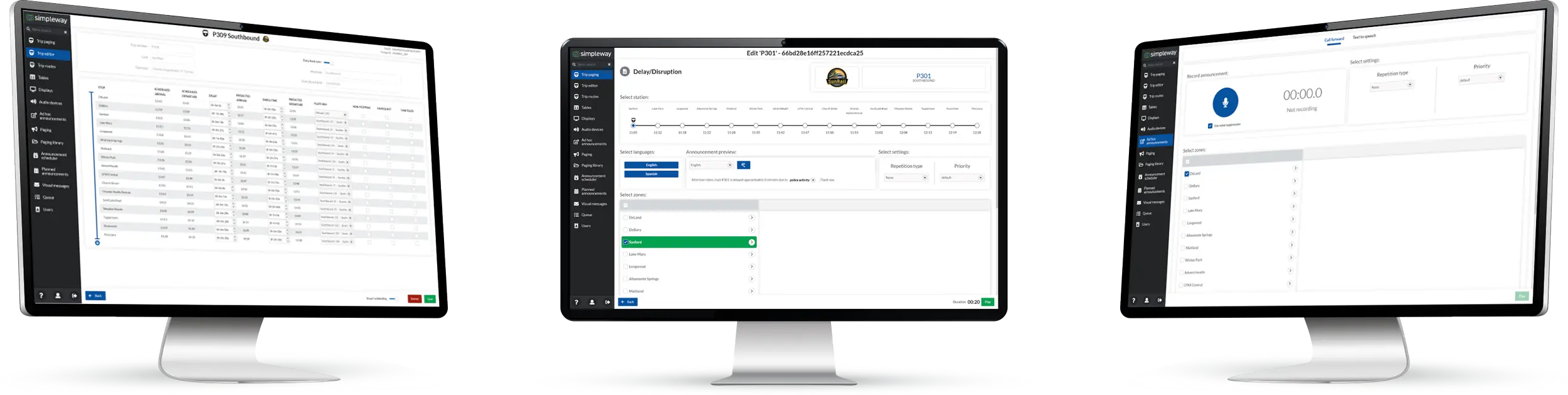 Transit CX operator interface showing role-based controls for station staff to manage announcements, displays and service alerts