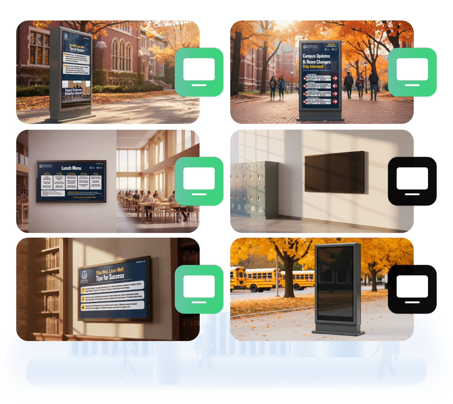 Energy-efficient campus display running scheduled content in low-power mode through Education CX