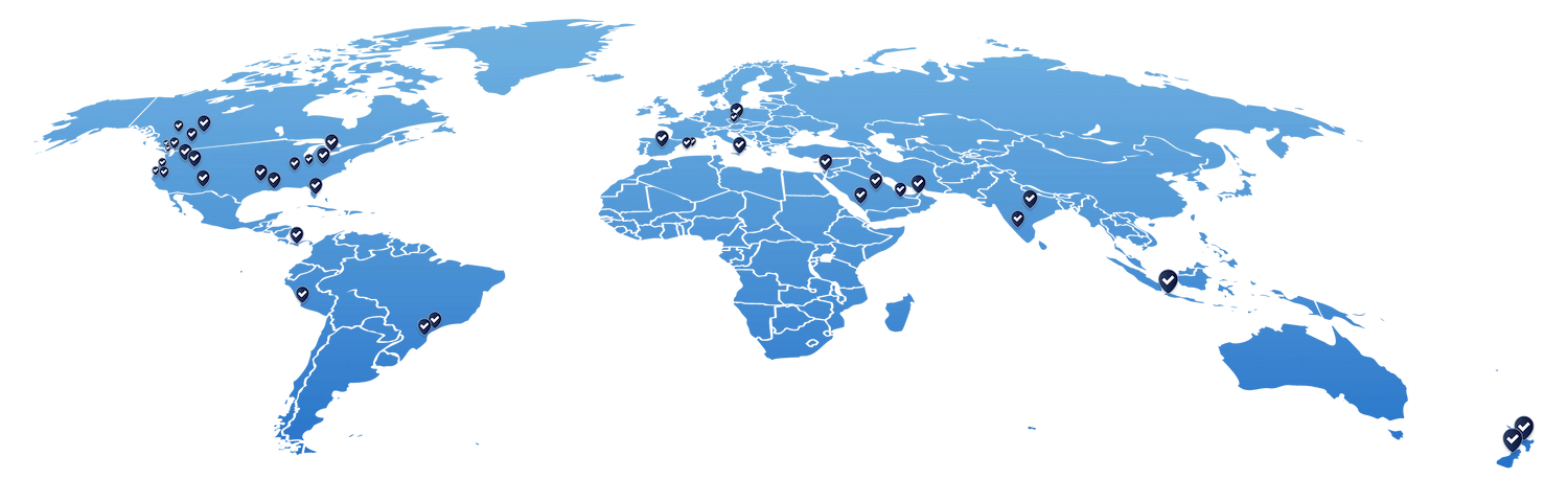Simpleway global customer references and installation logos showing deployed projects across airports, transit networks, hospitals and education facilities worldwide