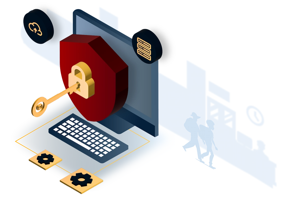 Illustration representing Education CX data security with encrypted communication and access protection for campus networks