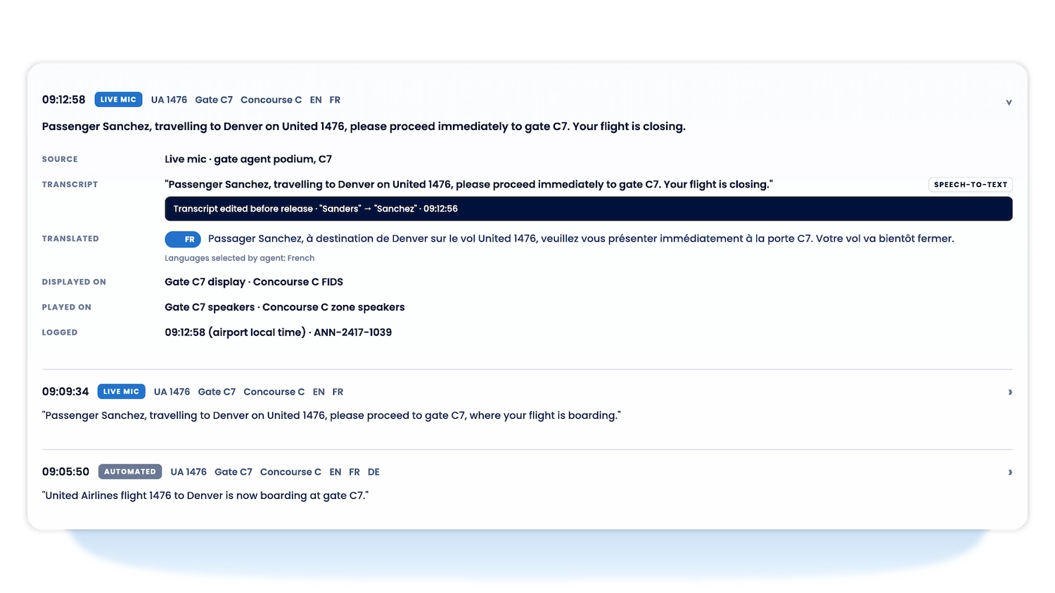 Paging Archive Example of airport automated and live voice announcement.