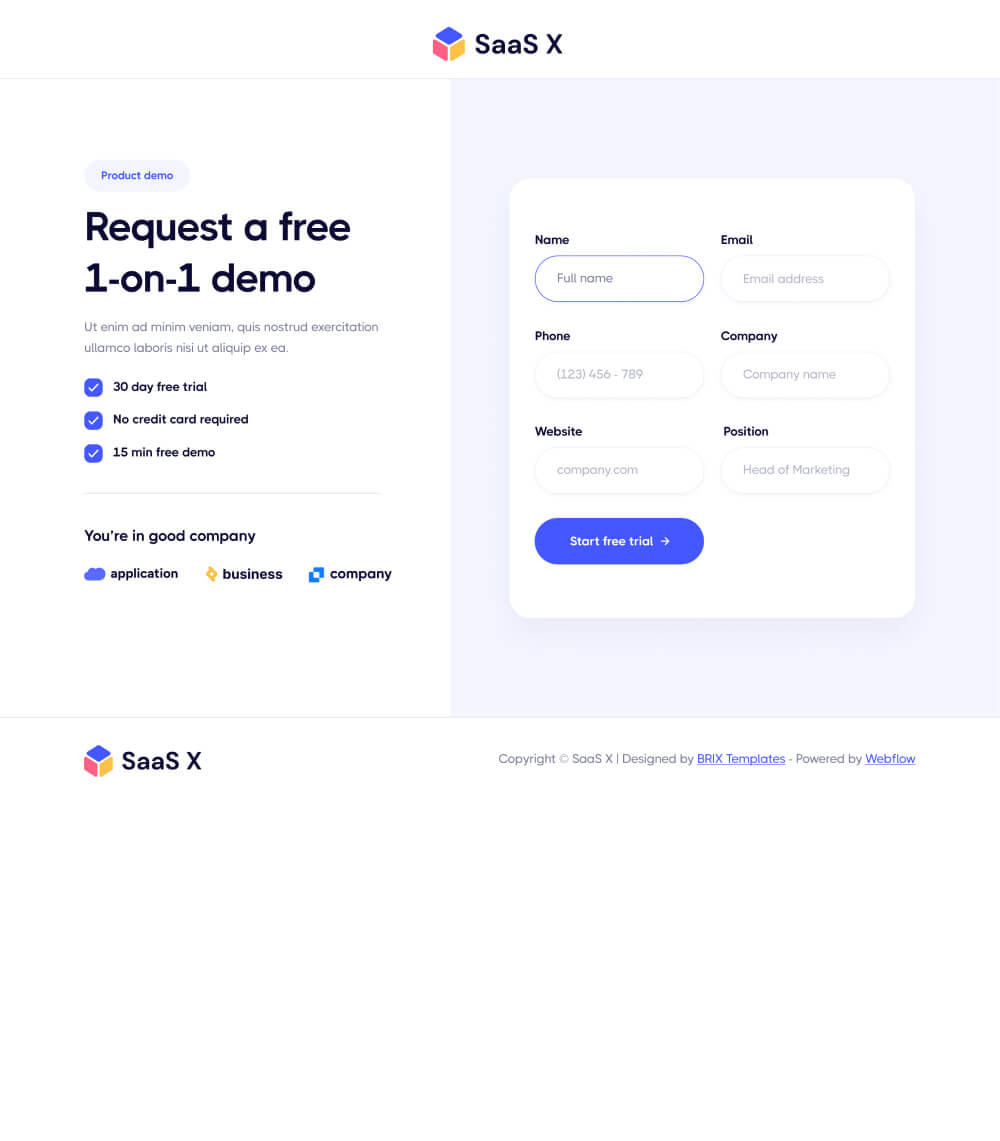 Request a Demo - Saasplex X Webflow Template
