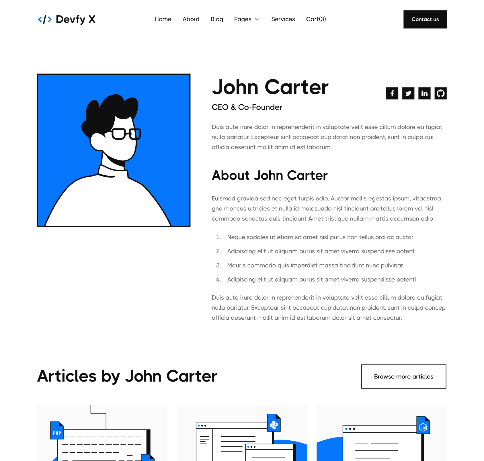 Devfy X - Team Member Hero Page - Development Agency Webflow Template