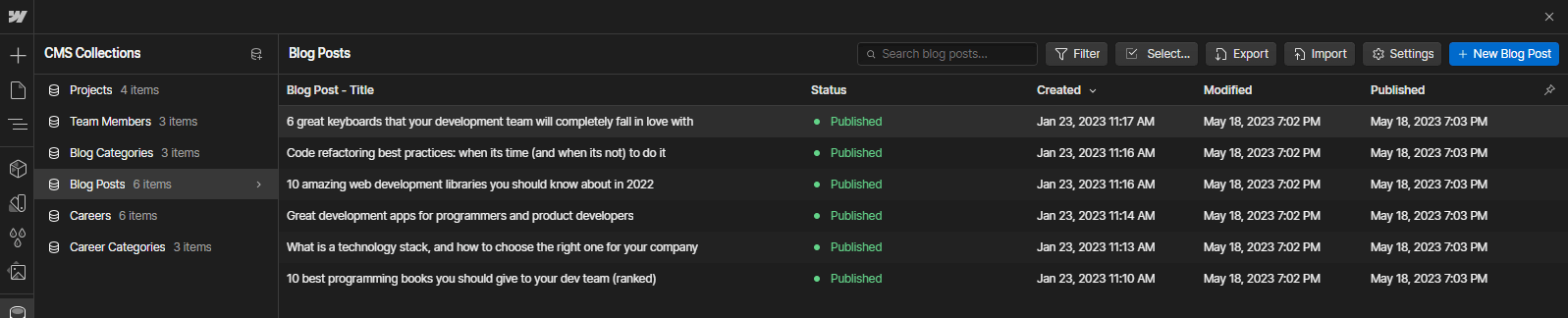 CMS Collection - Devfy X Webflow Template
