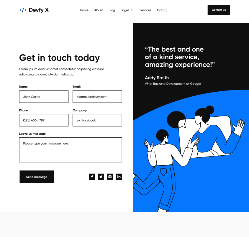 Devfy X - Contact V1 Hero Page - Development Agency Webflow Template