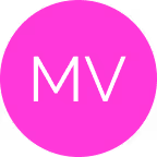 Ružičasti krug sa bijelim inicijalima 'MV' u sredini.
