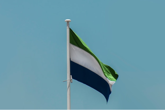 Better Flags | CiClO Flags | Flag with horizontal green, white, and blue stripes flying against a clear blue sky.