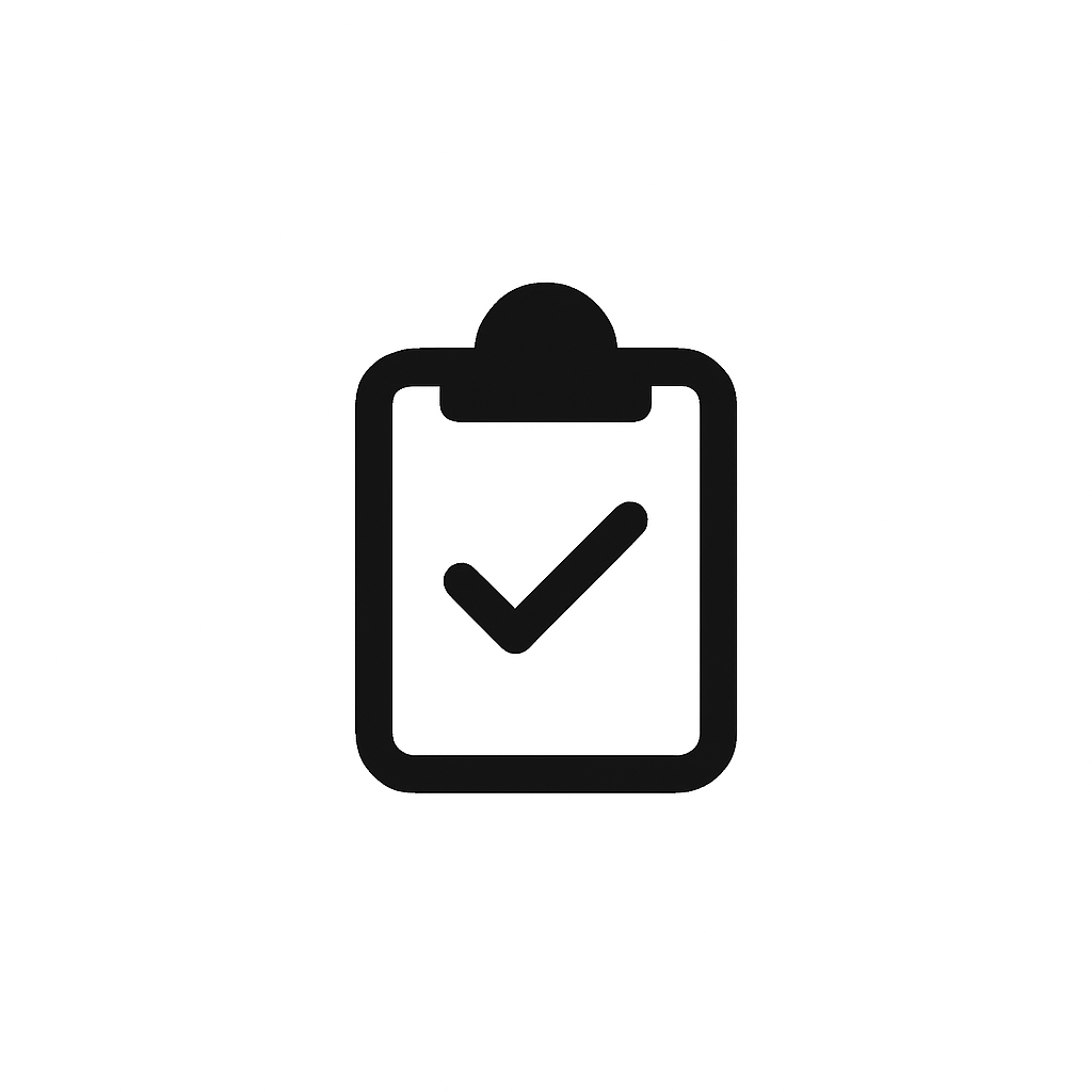 Ikon av et klippbrett med en hake som symboliserer oppgave fullført.