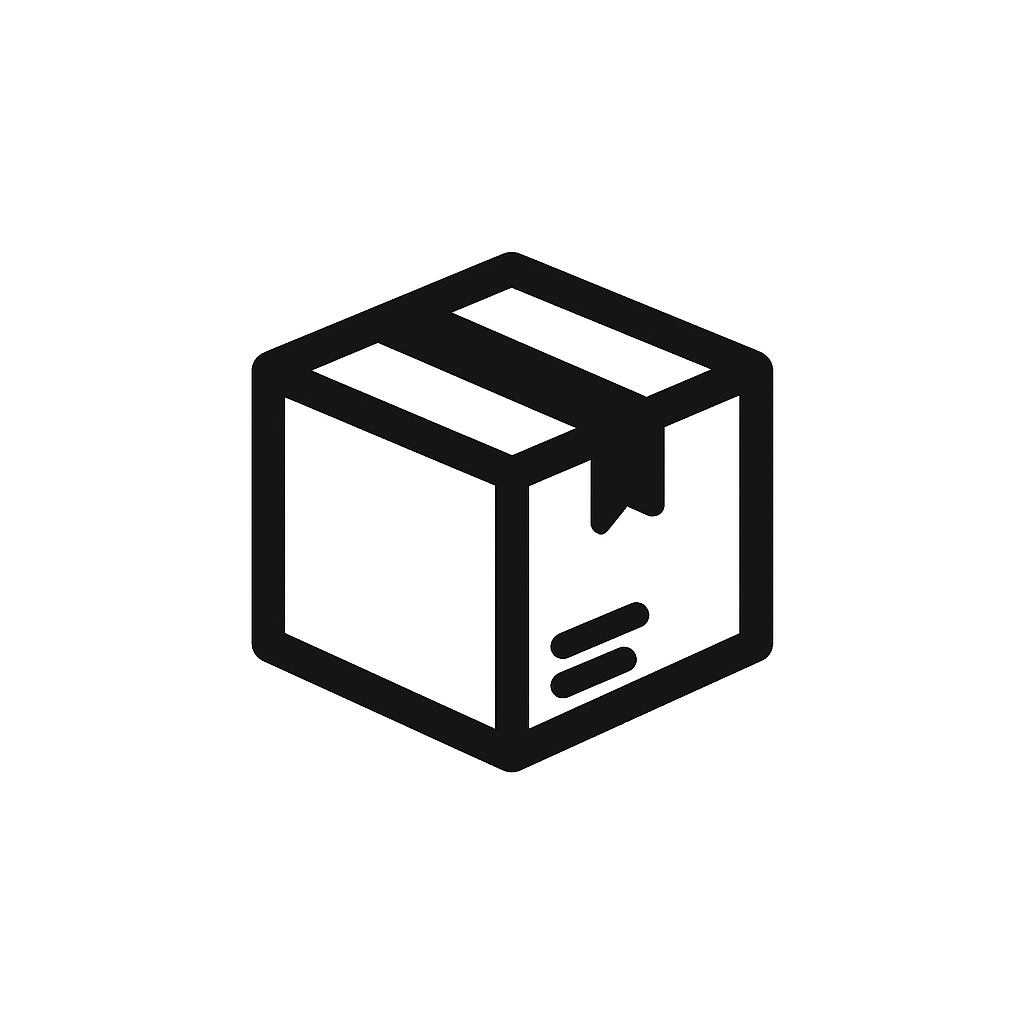 Ikon av en lukket pappeske med tape på toppen.