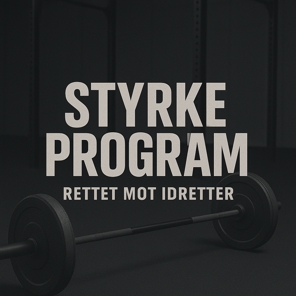 Vektstang i et treningslokale med teksten Styrke Program rettet mot idretter.