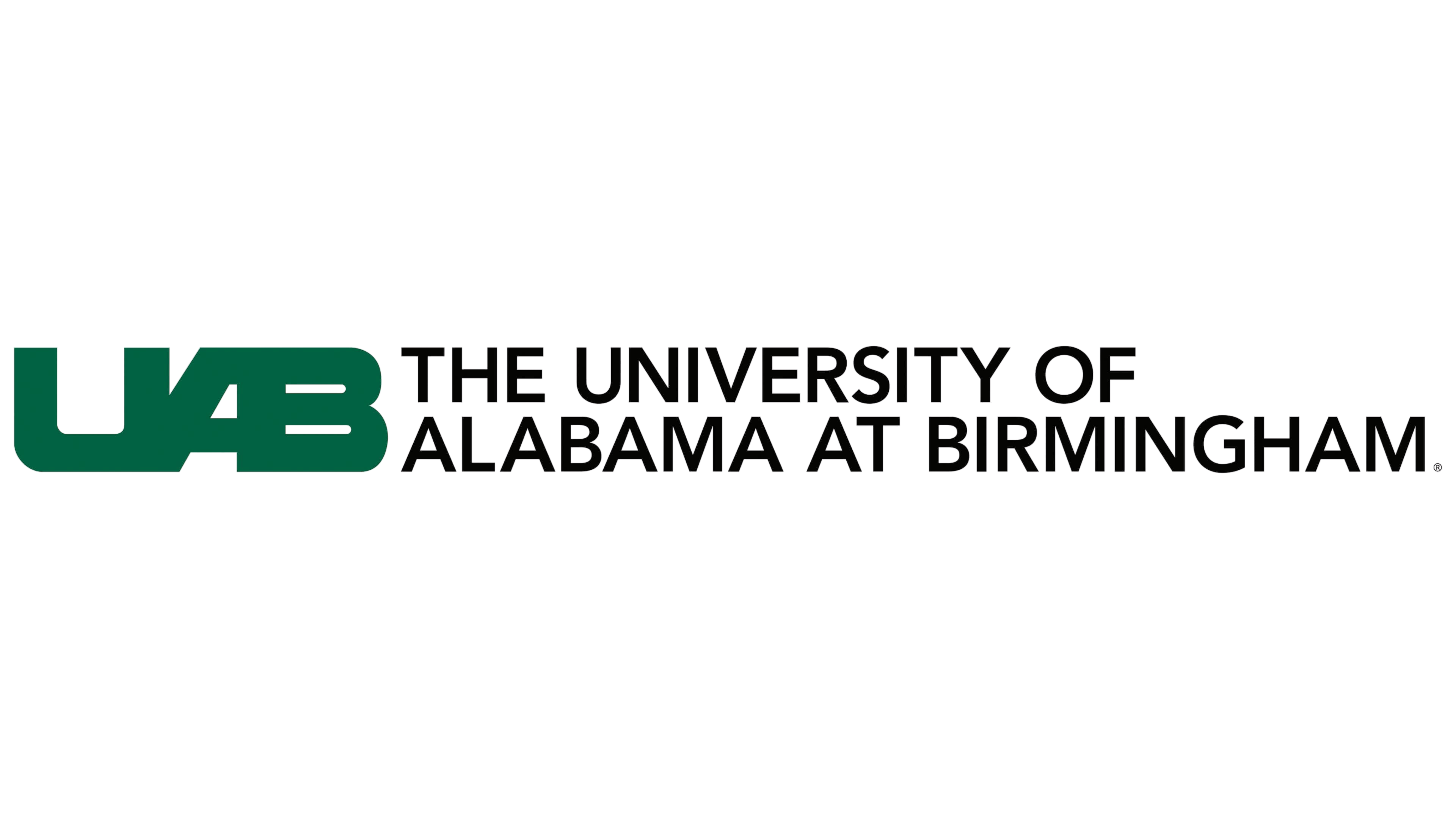 Logo of The University of Alabama at Birmingham featuring green UAB letters next to black text.
