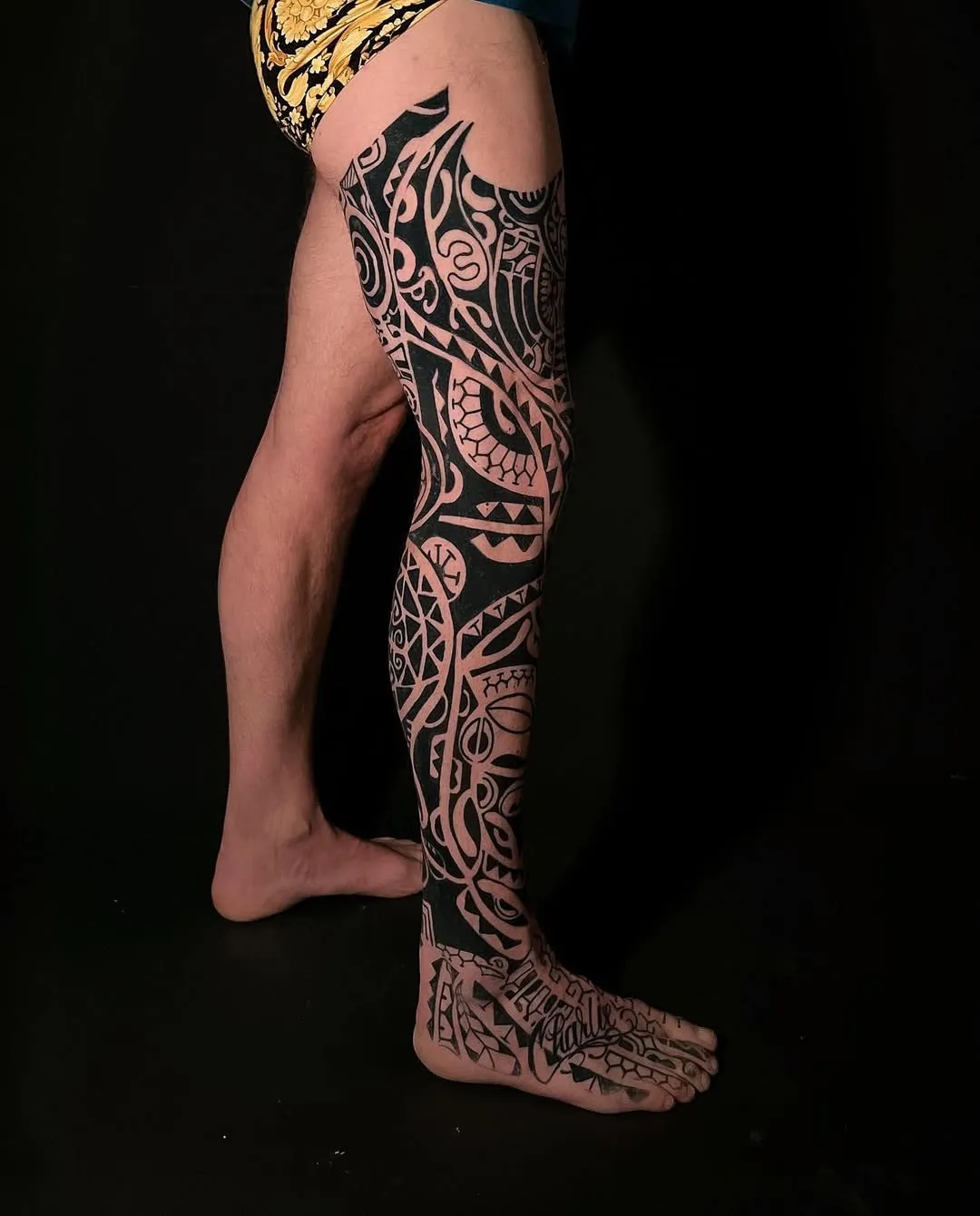 Maori Full Leg Tattoo