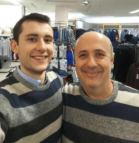 Founder, Levent Demiralp, and his son wearing matching jumpers