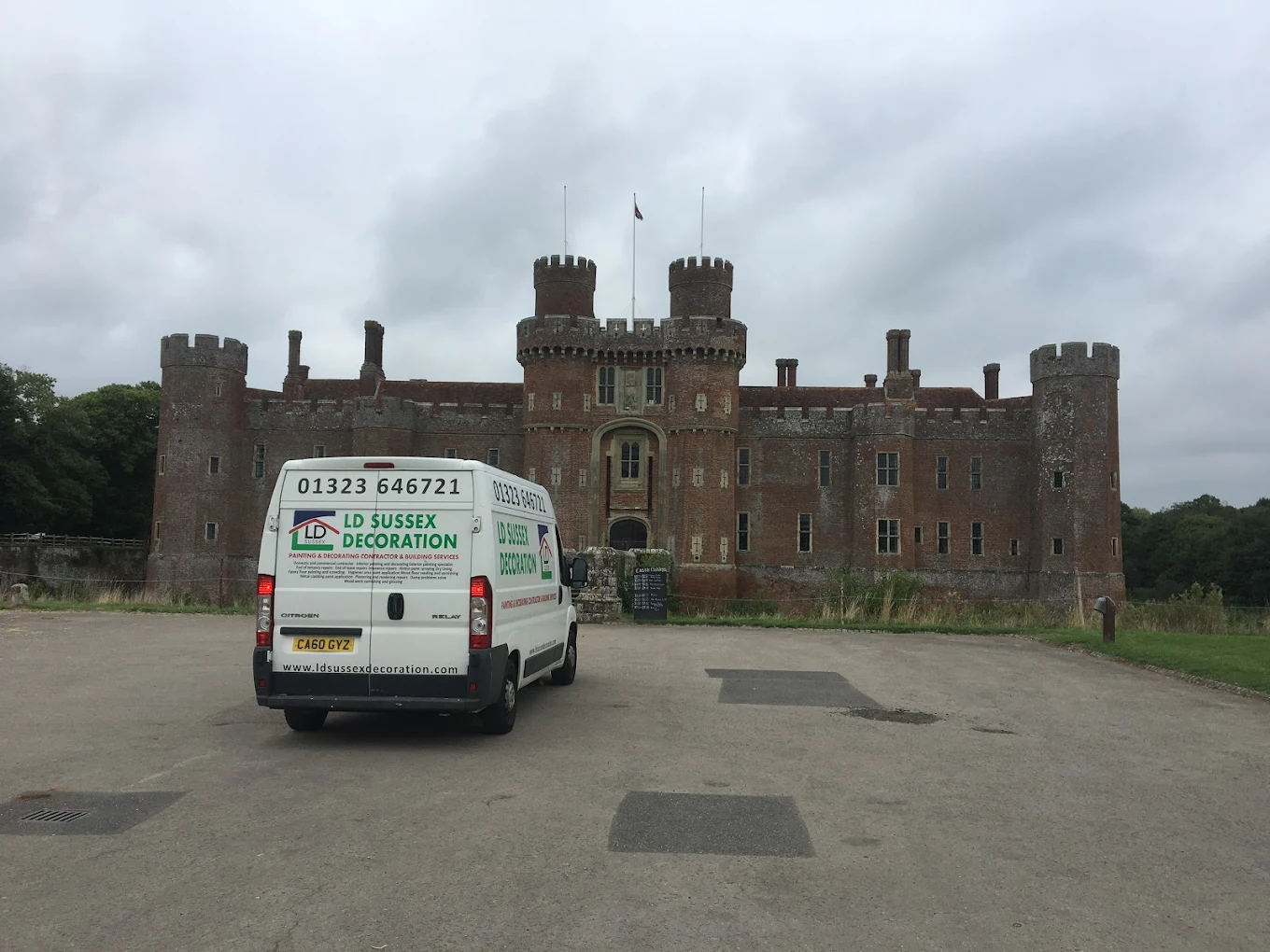 The LD Sussex Decoration van parked outside of Grade II listed Herstmonceux Castle