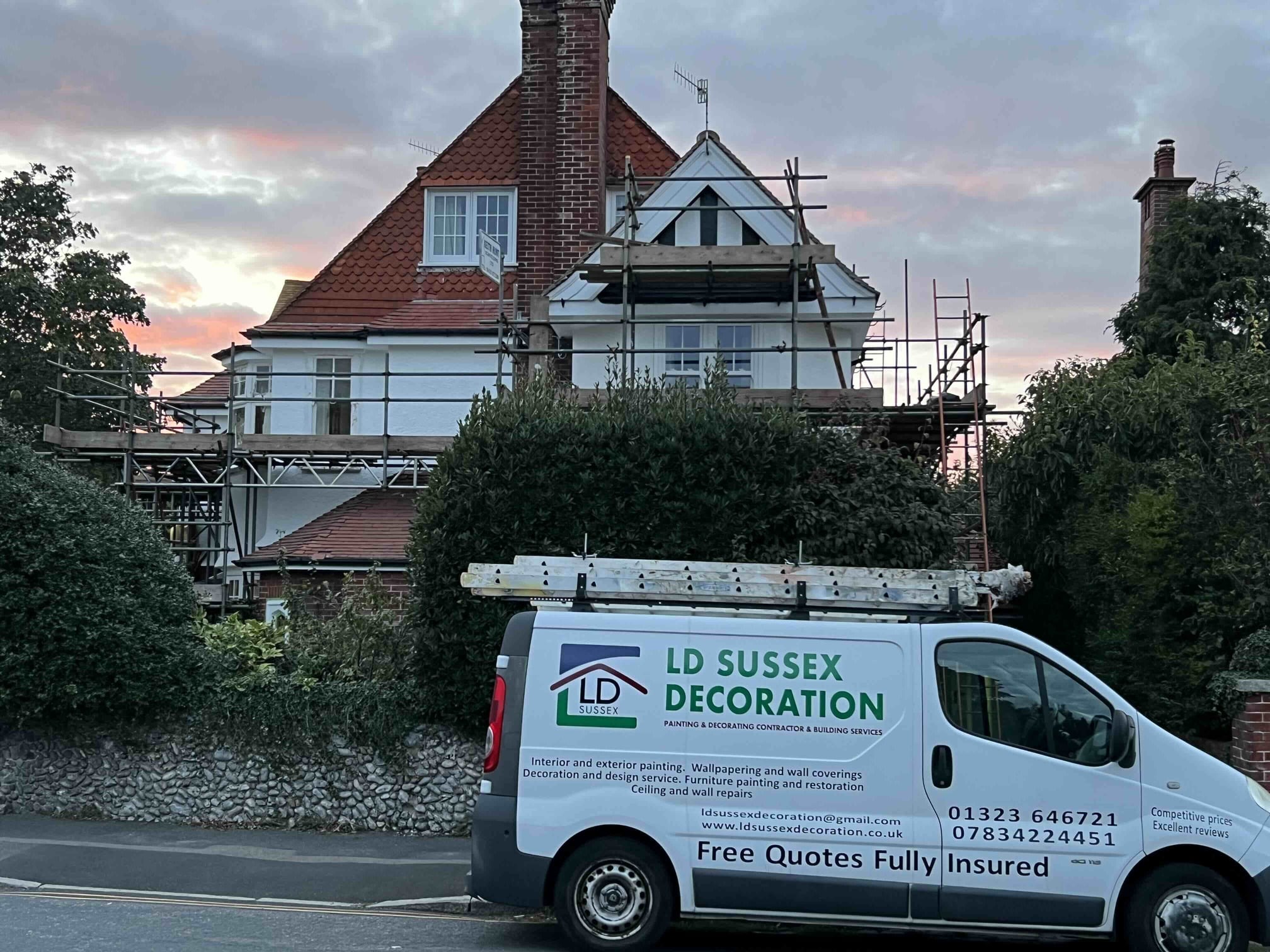 The LD Sussex Decoration van parked outside a customer's home in Eastbourne, East Sussex