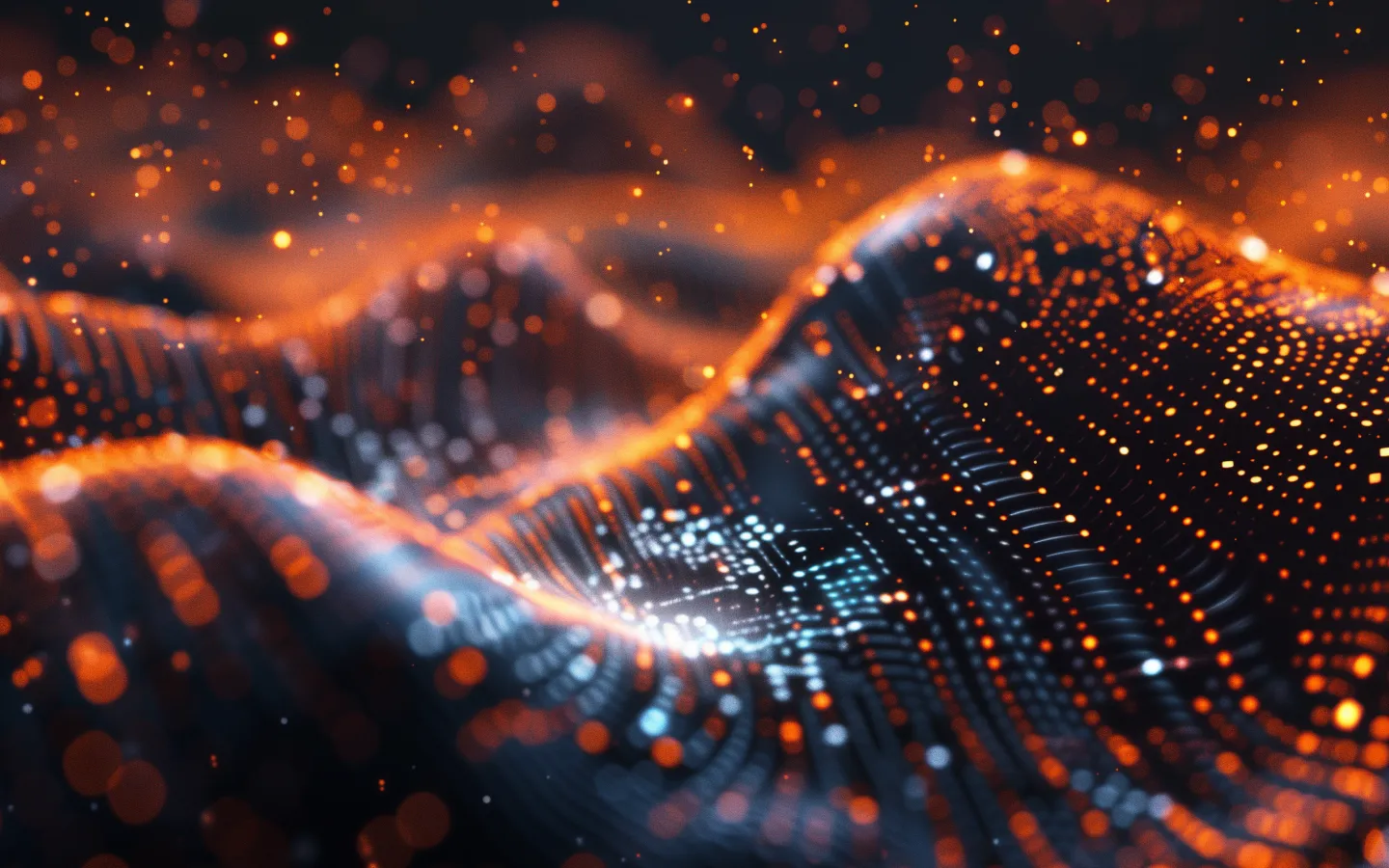 abstract code particles forming creative shapes, flowing data streams, designer tools merging with code symbols