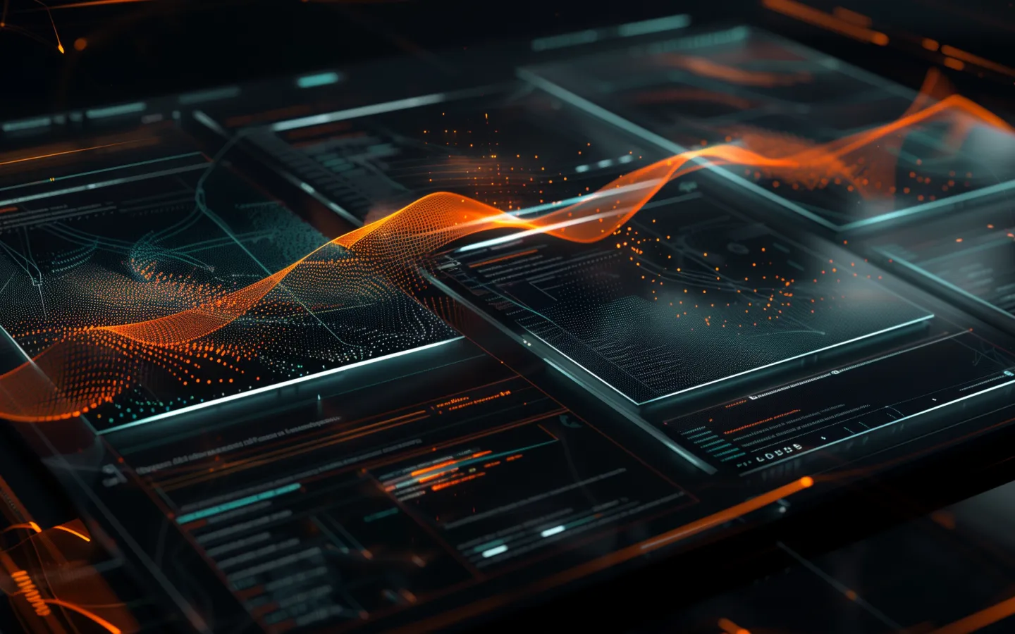 verschiedene abstrakte Screens auf einem Tablet mit diversen Design Komponenten. Modularer Aufbau. Prototyping.