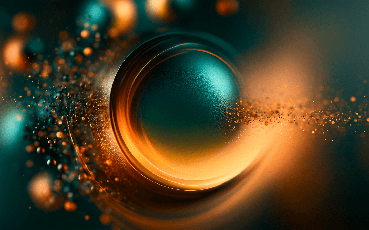 single sharp defined shape emerging from a blurred mass of countless faint duplicates, teal-to-orange gradient light, dark grainy textured backdrop