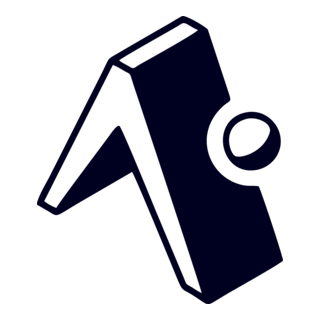 Stylized black and white abstract arrow pointing upwards with a small adjacent circle.