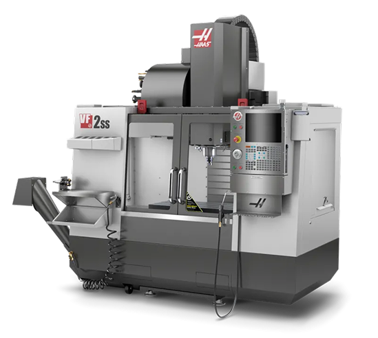 Haas VF-2SS vertical machining center with control panel and enclosed working area.