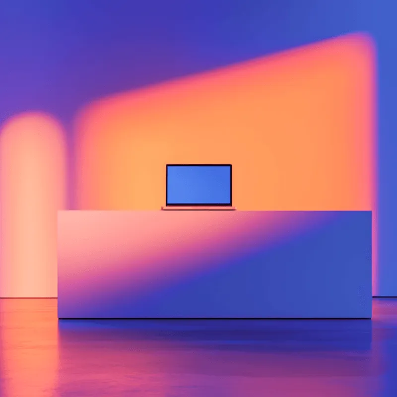 Spacious room with a laptop on top of a high desk