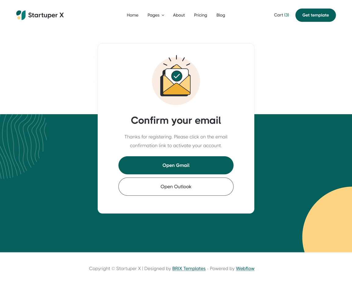 Email Confirmation - Startuper X Webflow Template