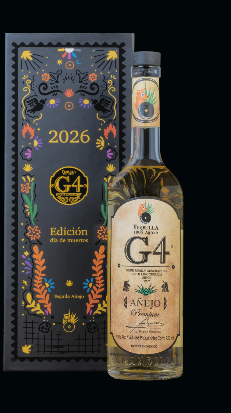 G4 Añejo Día de Muertos 2026 bottle and box