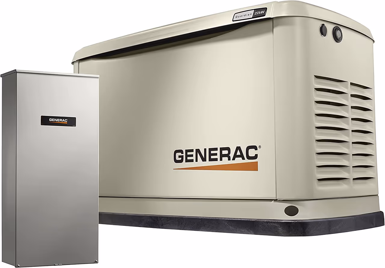 Generac Guardian 22kW standby generator with control panel box.