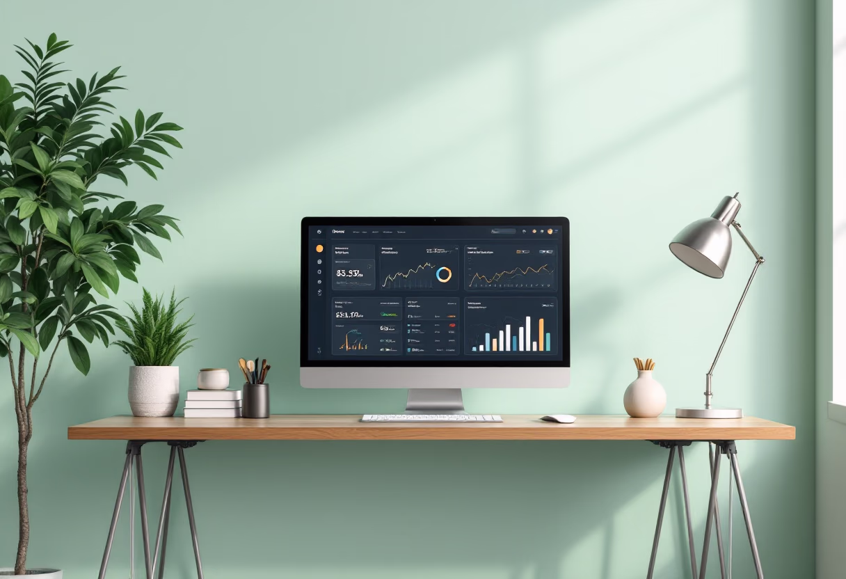 image of computer screens with data dashboards