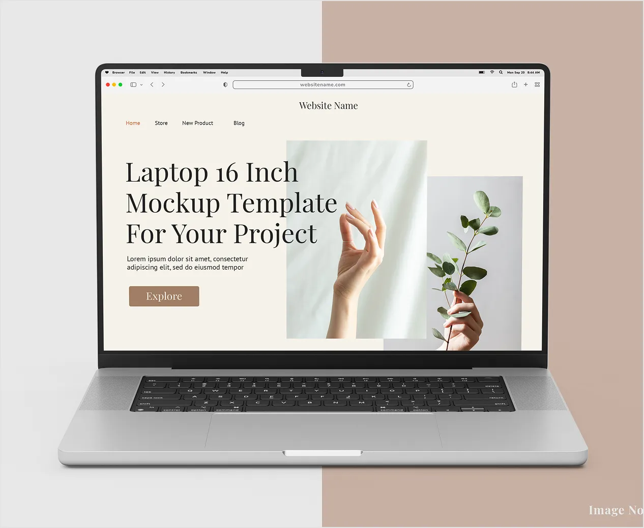 Open laptop mockup displaying website design.