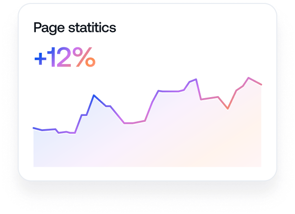 Line graph showing page statistics with a 12% increase indicated in gradient blue to orange text.