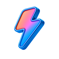 Blue and pink neon lightning bolt icon with a glowing effect on a black background.