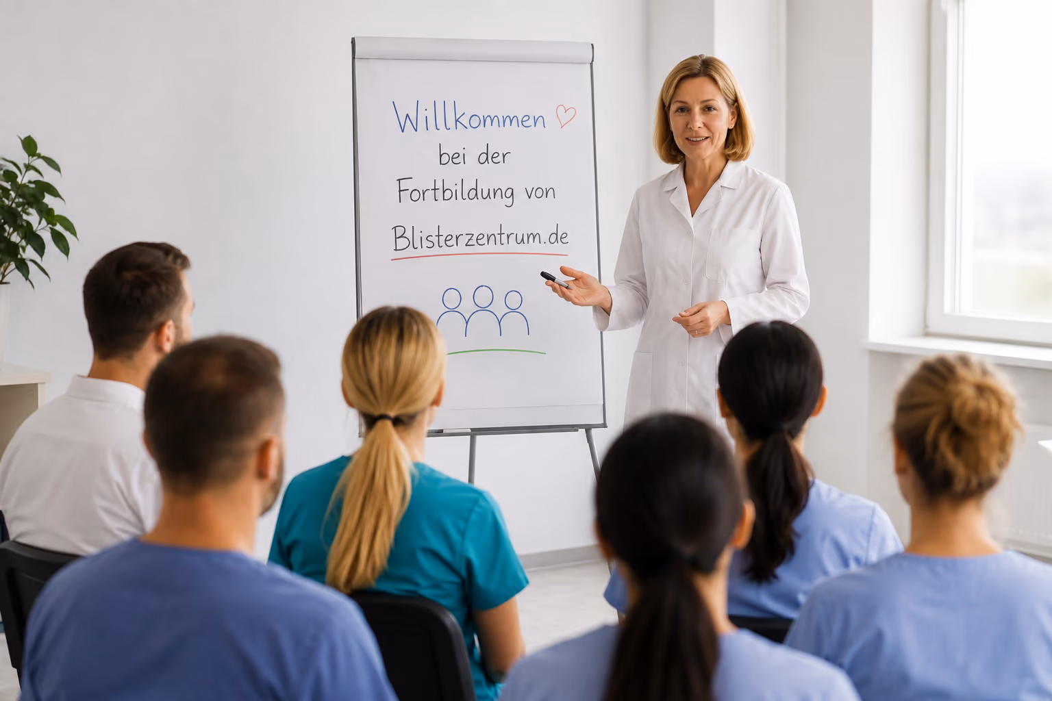 Praxisnahe Fortbildung für Pflegekräfte vor Ort im Blisterzentrum mit Schulung zur sicheren Arzneimittelversorgung und Schlauchblistern.