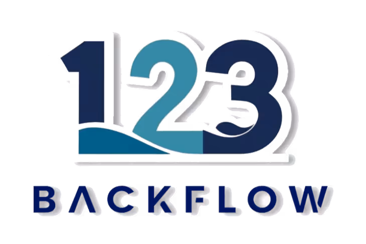 Logo with stylized numbers 1, 2, and 3 in blue shades above the word BACKFLOW in bold navy blue letters.