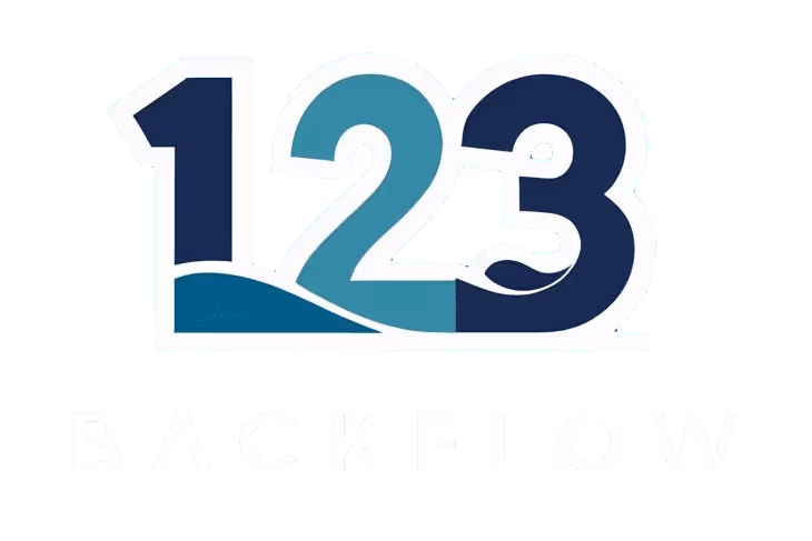 Logo with the numbers '123' in blue shades above the word 'BACKFLOW' in white capital letters.