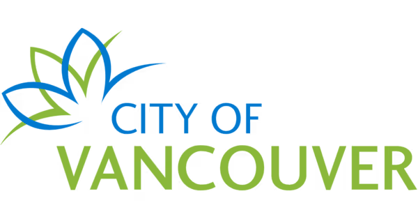 City of Vancouver logo with stylized blue and green maple leaf and text.