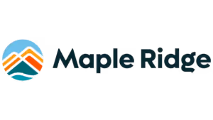 City of Maple Ridge logo with stylized mountain peaks in a circle next to the text 'Maple Ridge'.