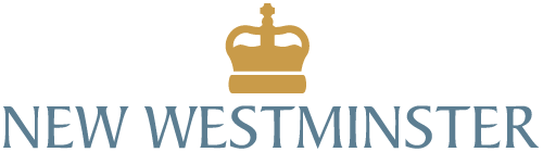 New Westminster text with a gold crown symbol above it.