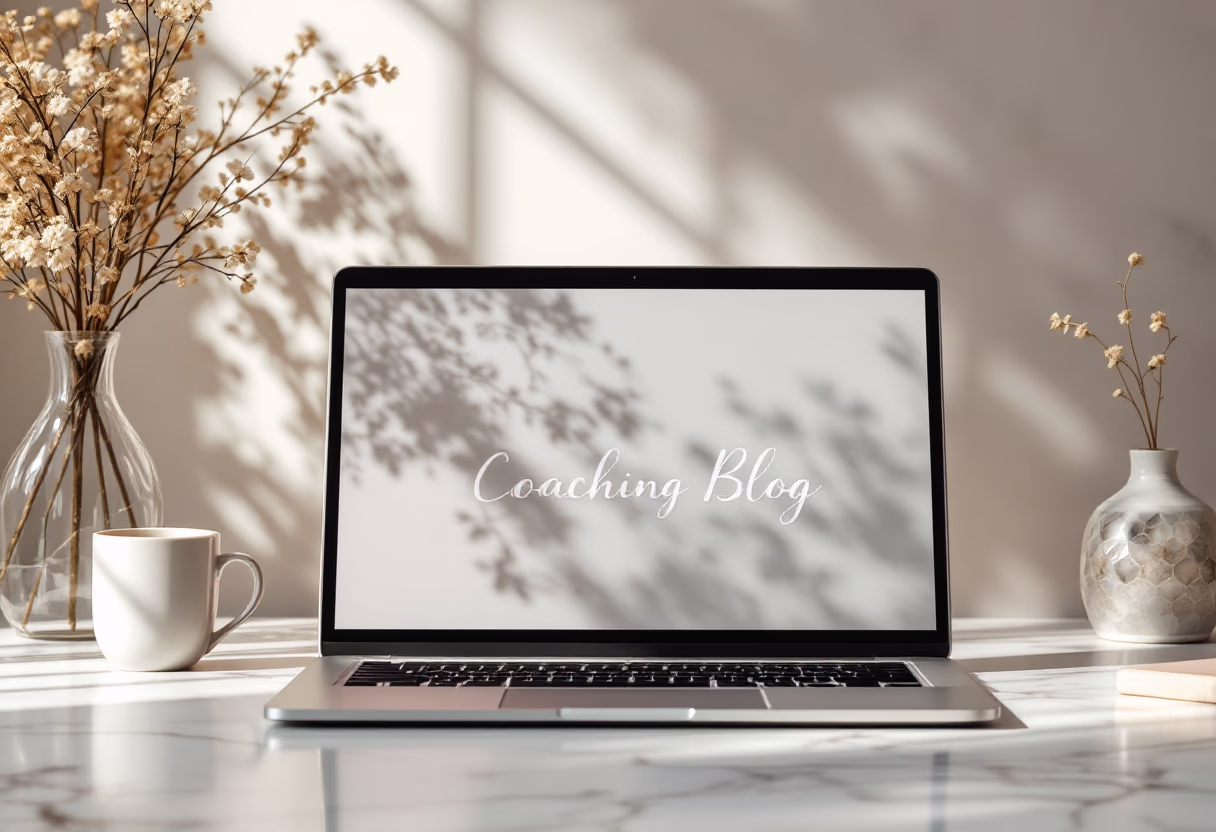 image of a laptop displaying a coaching blog (for a personal coach & consultant)