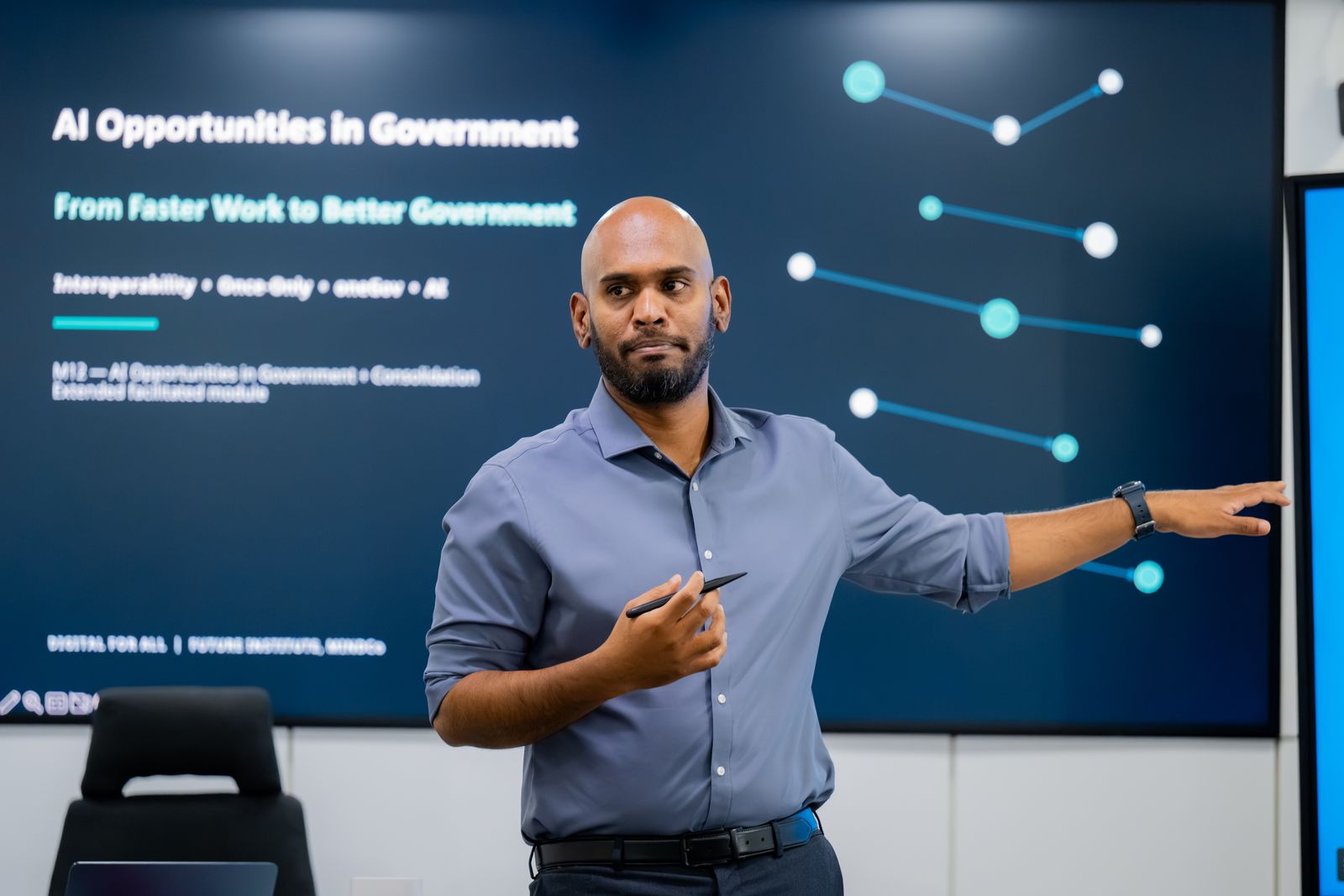 A speaker presenting AI opportunities in government