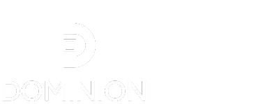 Logotipo de texto 'DOMINION' con letra 'D' estilizada encima.