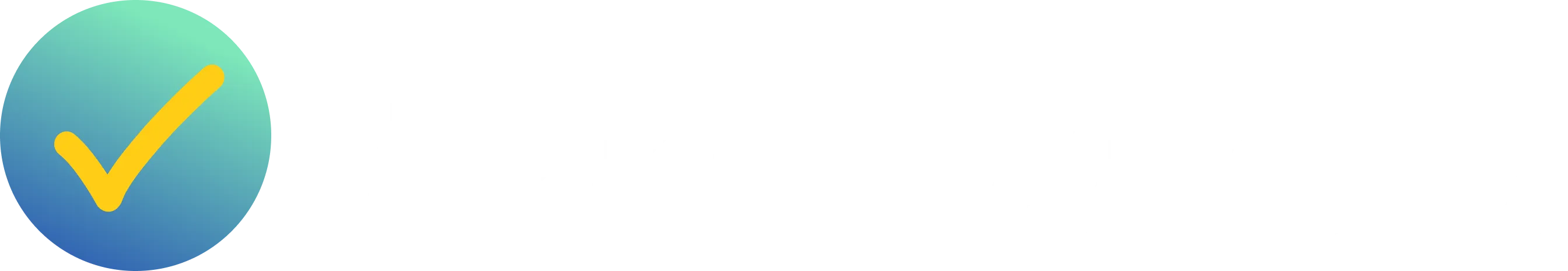 Logotipo de Previo con una marca de verificación amarilla dentro de un círculo degradado azul y verde a la izquierda del texto blanco.