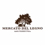 Logo di Mercato del Legno con un albero stilizzato sopra il nome dell'azienda e lo slogan in un carattere elegante.