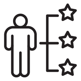 Icon of a person connected to three vertically stacked stars representing ratings or expertise.