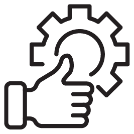 Hand giving a thumbs-up in front of a gear wheel icon.