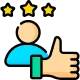 Graphic of a person giving a thumbs-up with three stars above their head.