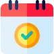 Calendar icon with a yellow circle and green check mark indicating a completed or confirmed date.