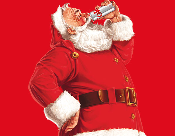 Santa drinking a can of Coca-Cola